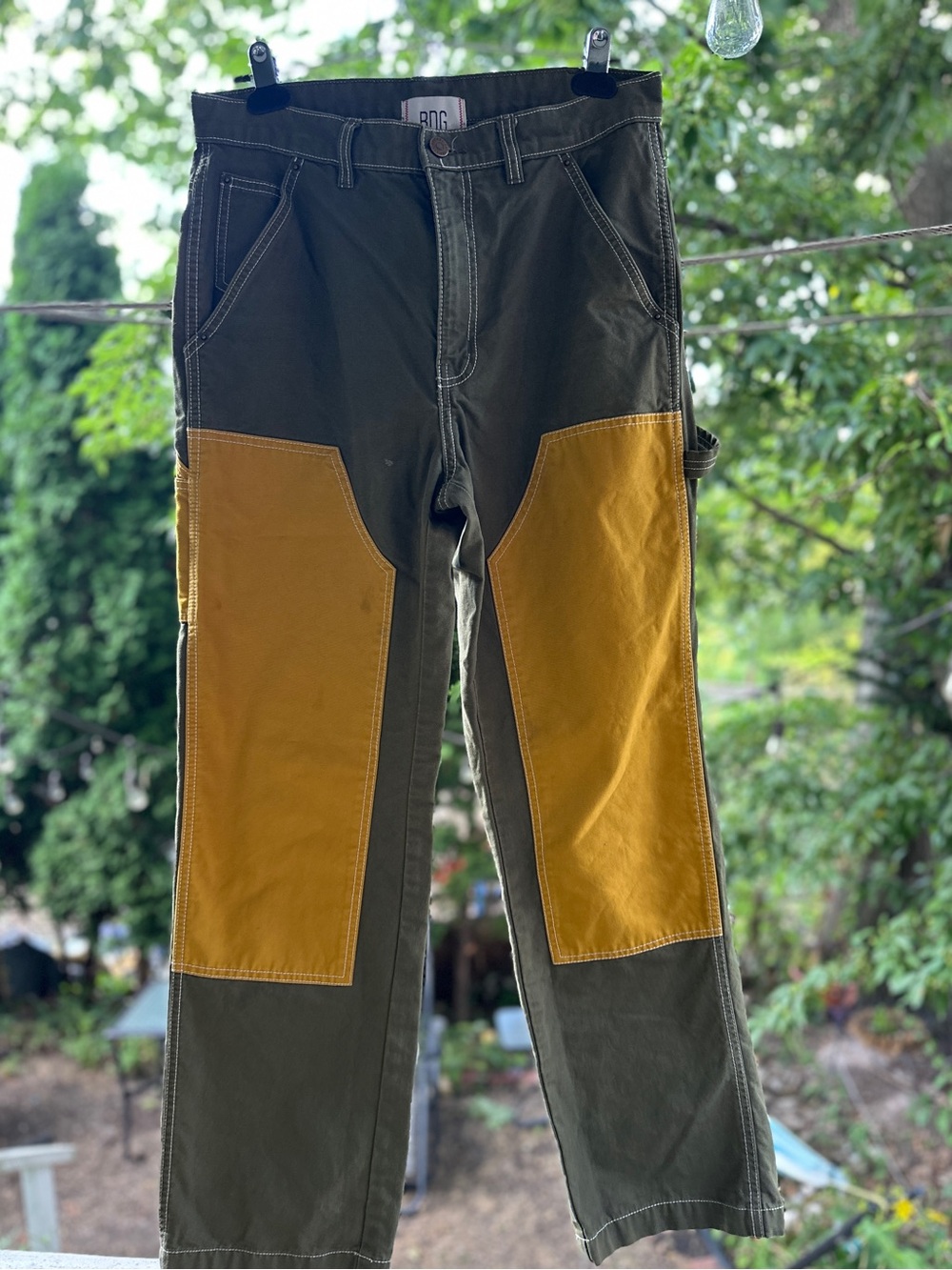 BDG Olive Cargo Pants with Mustard Knee Panels